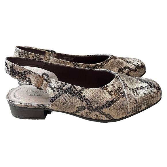 Clarks Juliet Taupe Snakeskin Print‎ Sling Back Shoes NWT Size 6 - Picture 1 of 9